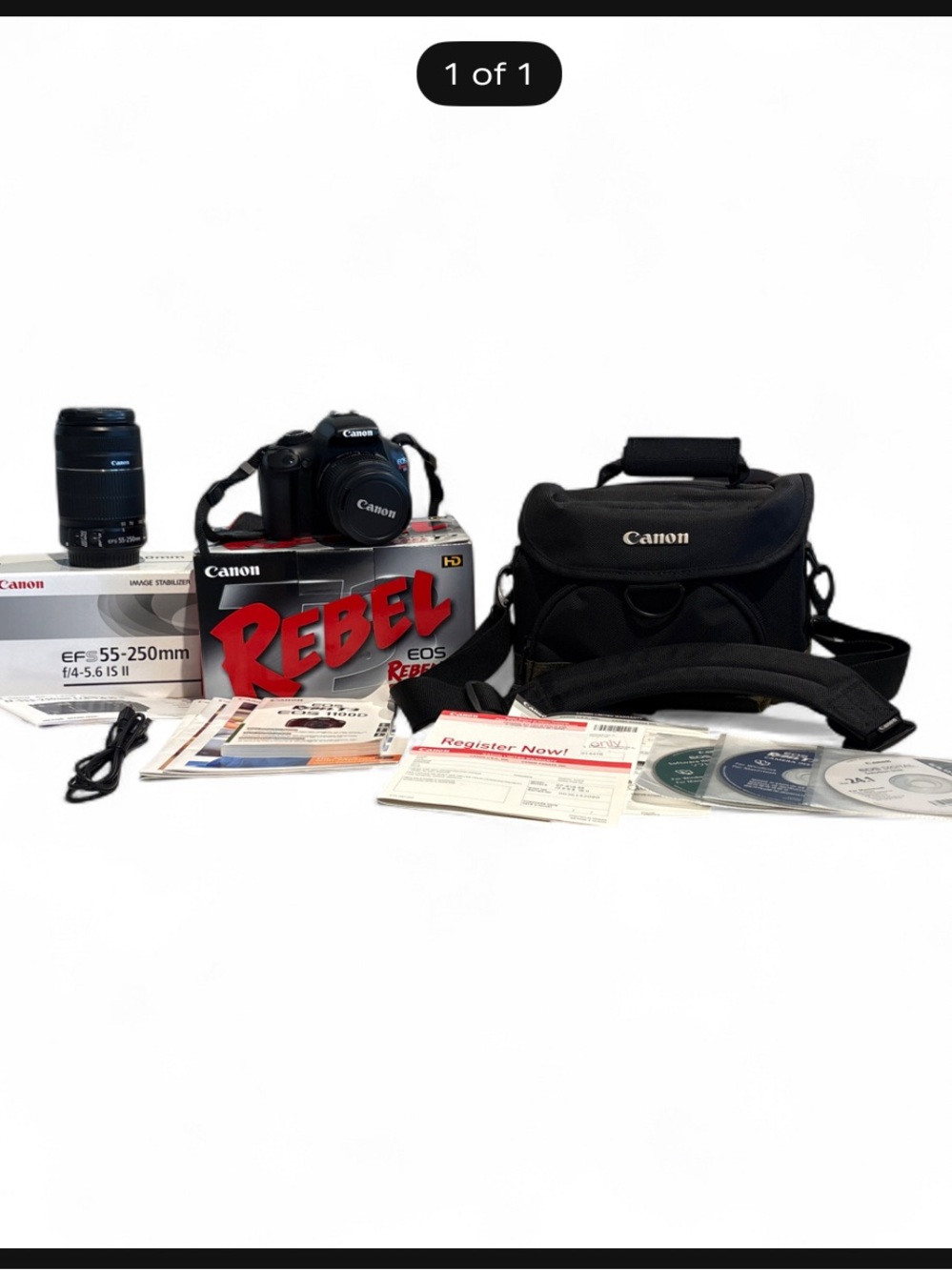 NWT Canon EOS Rebel DSLR Camera Kit with Black Carrying Case and 2 Lens